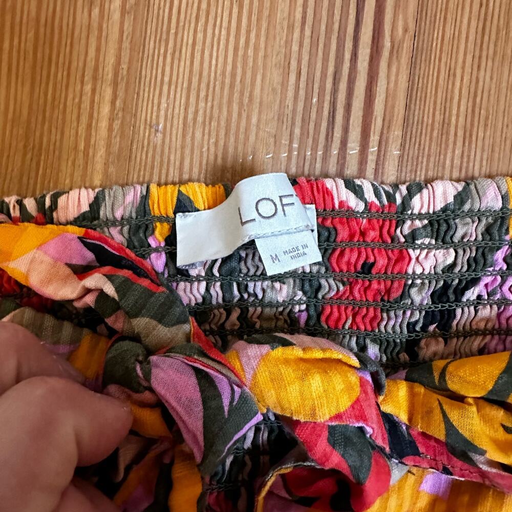 Loft floral tropical flutter short sleeve off shoulder cropped peplum top SIZE M - Picture 3 of 4